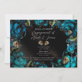 Invitación Rosas Turquesa Verde Esmeralda Calaveras Compromis