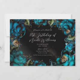 Invitación Rosas Turquesa Verde Esmeralda Calaveras Fiesta de