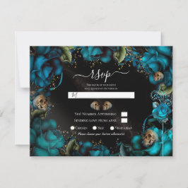 Invitación Rosas Turquesa Verde Esmeralda Calaveras RSVP Boda