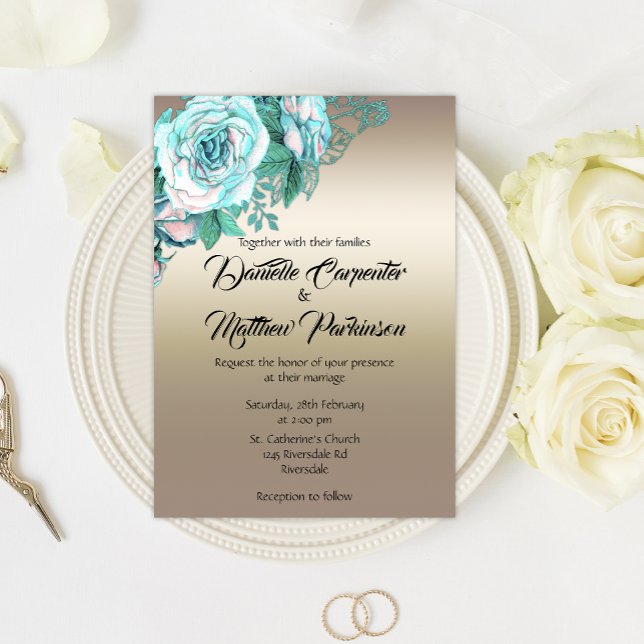 Invitación Rosas turquesa y Boda Golden Elegance (Subido por el creador)