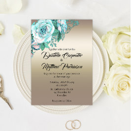 Invitación Rosas turquesa y Boda Golden Elegance