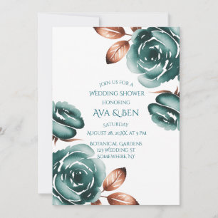 Invitación Rosas Turquesa y Hojas de Cobre Boda Duchas