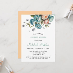 Invitación Rosas turquesa y melocotón Boda de diamantes