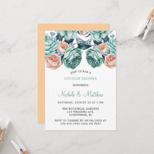 Invitación Rosas turquesa y melocotón Ducha de pareja