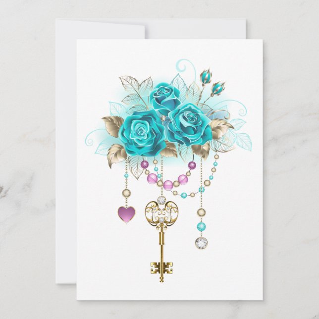 Invitación Rosas turquesas con llaves (Anverso)