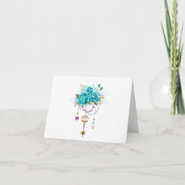 Invitación Rosas turquesas con llaves (Anverso)