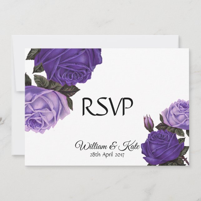 Invitación Rosas ultra violetas de doble cara RSVP de boda (Anverso)