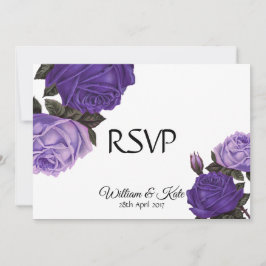 Invitación Rosas ultra violetas de doble cara RSVP de boda