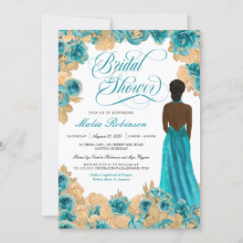Invitación Rosas verde azulados azules y dorados elegante duc