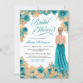 Invitación Rosas verde azulados azules y dorados elegante duc