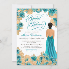 Invitación Rosas verde azulados azules y dorados elegante duc