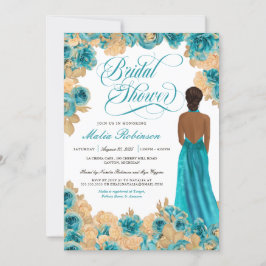 Invitación Rosas verde azulados azules y dorados elegante duc