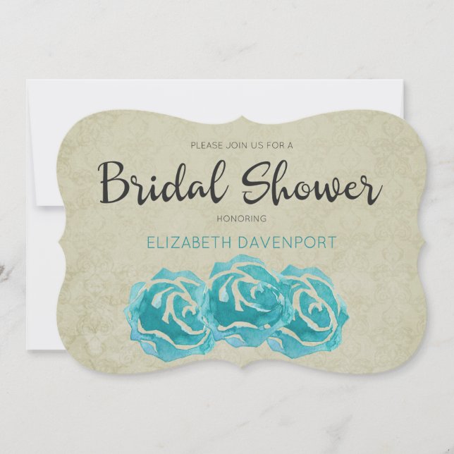 Invitación Rosas verde azulados de acuarela en ducha de novia (Anverso)