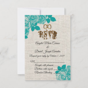 Invitación rosas verde azulados en boda con lino RSVP