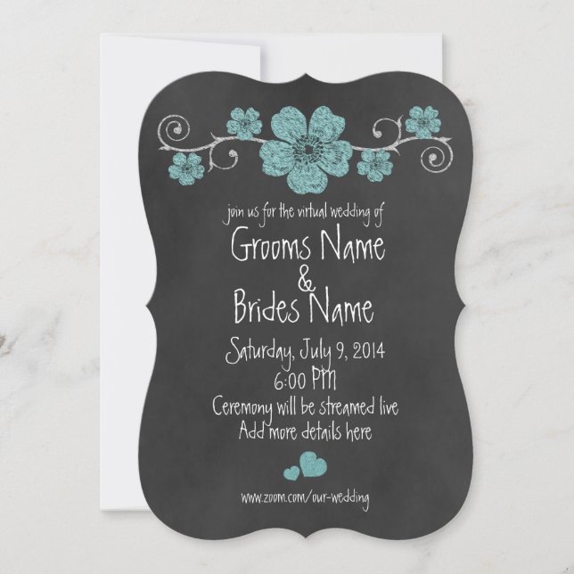 Invitación Rosas Verde azulados salvajes Chalkboard Boda virt (Anverso)