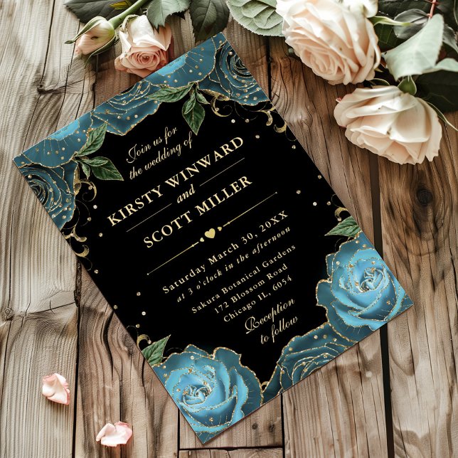 Invitación Rosas verde azulados y  de oro Boda Floral (Subido por el creador)