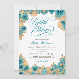 Invitación Rosas verde azulados y de oro elegante ducha de no