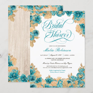 Invitación Rosas verde azulados y de oro elegante ducha de no