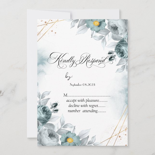 Invitación Rosas Verde Menta Acuarela RSVP (Anverso)