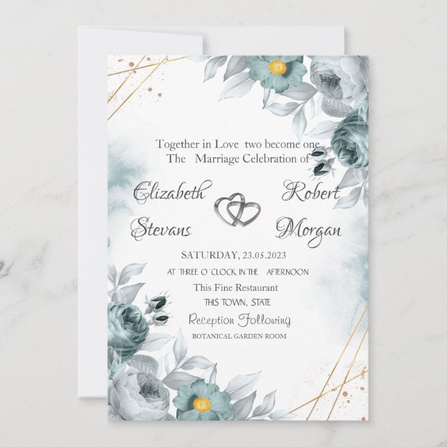 Invitación Rosas Verde Menta Chic A La Acuarela (Anverso)