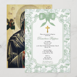 Invitación Rosas Verdes Bautizo Ortodoxo Griego