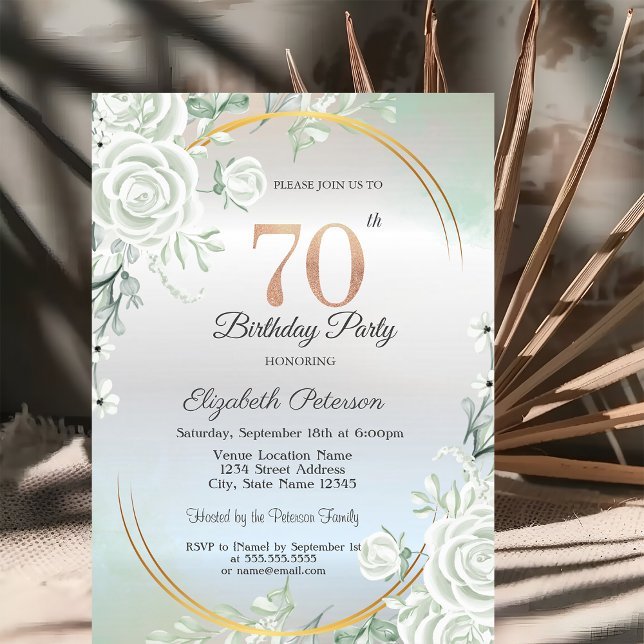Invitación Rosas Verdes Boho Plateadas Cumpleaños 70  (Subido por el creador)
