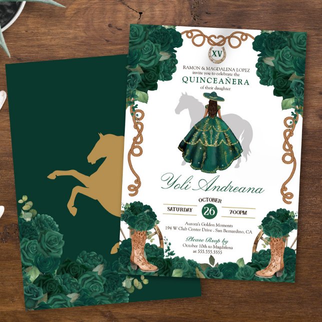 Invitación Rosas verdes de Esmeralda Charro Vestidos Quinceañ (Subido por el creador)