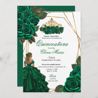 Invitación Rosas verdes de Esmeralda Quinceañera