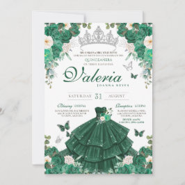 Invitación Rosas verdes de esmeralda y mariposa de plata Quin
