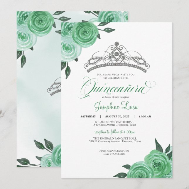 Invitación Rosas verdes de la Casa de la Moneda Plata Tiara Q (Anverso / Reverso)