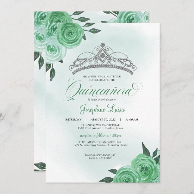 Invitación Rosas verdes de la Casa de la Moneda Plata Tiara Q (Anverso / Reverso)