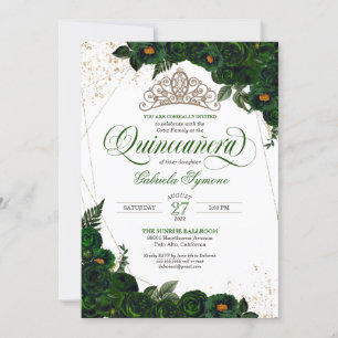 Invitación Rosas verdes de la esmeralda Gold Tiara Elegante Q