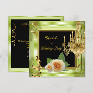 Invitación Rosas verdes doradas de cumpleaños añaden edad ele