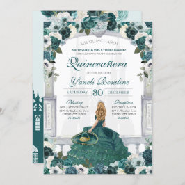 Invitación Rosas verdes elegante princesa Charro Quinceañera