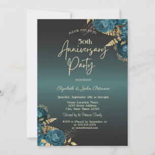 Invitación Rosas Verdes Elegantes Aniversario de Boda