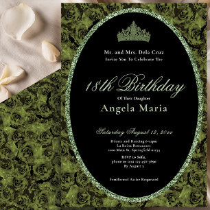 Invitación Rosas Verdes Elegantes de Salvia Cumpleaños 18 Deb