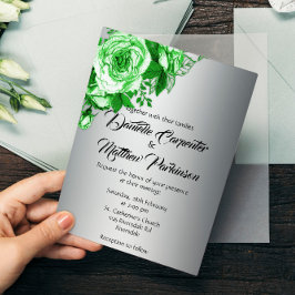 Invitación Rosas verdes en Boda plateado