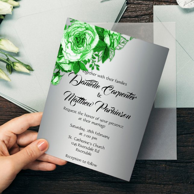 Invitación Rosas verdes en Boda plateado (Subido por el creador)