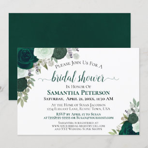 Invitación Rosas verdes esmeraldas elegante ducha de novia
