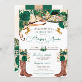 Invitación Rosas verdes Fancy Western Charro Quinceanera