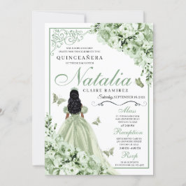 Invitación Rosas verdes vestimenta la princesa Tiara Quincean