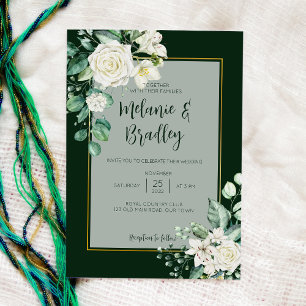 Invitación Rosas verdes y blancas boda elegante y sencillo