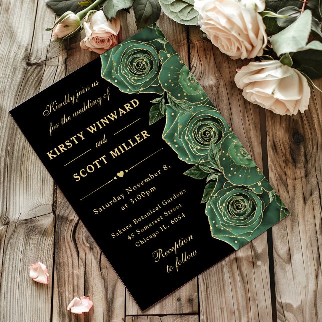 Invitación Rosas verdes y  de oro Boda floral (Subido por el creador)