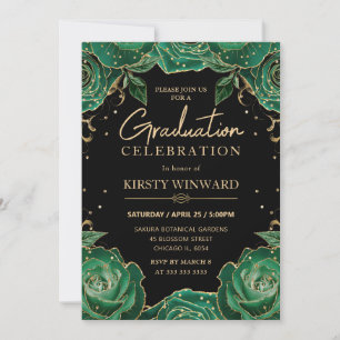 Invitación Rosas Verdes y Doradas Floral Graduación
