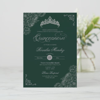 Invitación Rosas verdes y plateados elegante Quinceañera