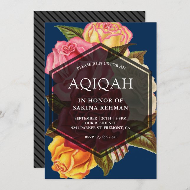 Invitación Rosas vibrantes Bouquet Geométrico Aqeeqah | Aqiqa (Anverso / Reverso)