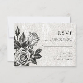 Invitación Rosas Victorianas con filo Negro y Blanco RSVP