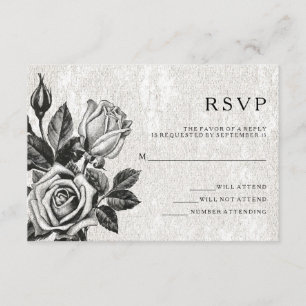 Invitación Rosas Victorianas con filo Negro y Blanco RSVP