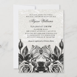 Invitación Rosas victorianos de color negro y cabaña blanca