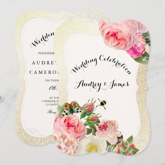 Invitación rosas victorianos de PixDezines/peonías/moqueta de (Anverso / Reverso)